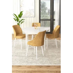 Hanah Home Set Trpezarijski sto i 4 stolice, Oker-beli