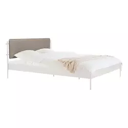 Bela jeklena oblazinjena zakonska postelja z letvenim dnom 200x200 cm Eton Basic – noo.ma