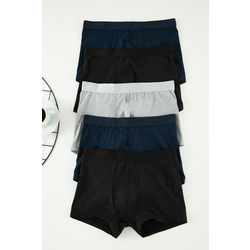 Trendyol Navy Blue-Black-Grey Basic 5-Pack Cotton Boxer