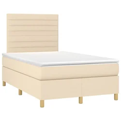 Vidaxl Box spring postelja z vzmetnico krem 120x190 cm blago