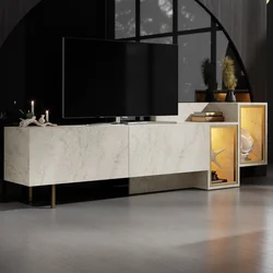 Hanah Home TV komoda Tenon, travertin / zlatna
