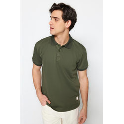 Trendyol Limited Edition Khaki Regular/Normal Fit Appliqué Thick Pique Polo Neck T-shirt