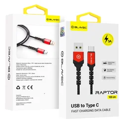 BLAVEC Raptor 3A pleten USB-C kabel 1m Apple CarPlay/Android Auto (CRA-UC3BR10) črno-rdeč