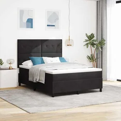 LED Box Spring Krevet s uzglavljem Crna 140 x 200 cm Baršun