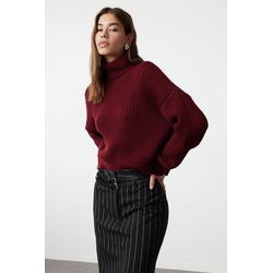 Trendyol Burgundy Crop Turtleneck Knitwear Sweater
