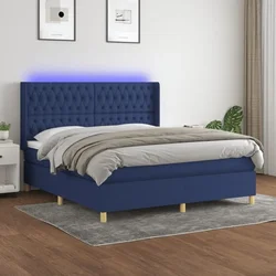 Vidaxl Box spring postelja z vzmetnico LED modra 160x200 cm blago