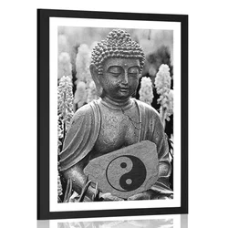 Plakat s paspartujem jin in jang Buda v črnobeli varianti - 20x30 black