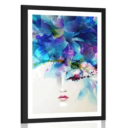 Plakat s paspartujem modni ženski obraz z abstraktnimi elementi - 40x60 silver