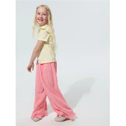 Sinsay - Pamučne pantalone širokih nogavica sa ukrasnim volanima - roze