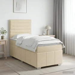 vidaXL Postelja boxspring z vzmetnico Krem 100 x 200 cm Blago