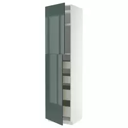 METOD / MAXIMERA Vis.el. s 2 vrata/4 fioke, bela/Kallarp tamna sivozelena visokog sjaja, 60x60x240 cm