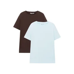 Pull&Bear Majica svetlo modra/čokolada