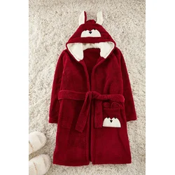 Trendyol Claret Red Belted Animal Figured Wellsoft Knitted Dressing Gown with Pockets