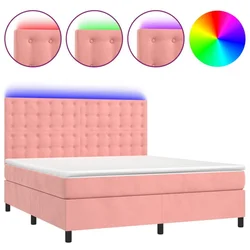 Krevet box spring s madracem LED ružičasti 160x200cm baršunasti