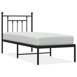 Vidaxl Kovinski posteljni okvir z vzglavjem črn 75x190 cm