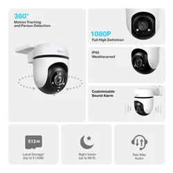 TP-Link Tapo C500, spoljna pomeranje/nagib Vi-Fi bezbednosna kamera, 1080p (1920k1080), 2,4 GHz, horizontalno 360°, pametna detekci?a i obaveštenja