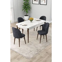 Hanah Home trpezarijski set Rut, sto na razvlačenje i 4 stolice, bela ploča, noge boje oraha, antracit tkanina Babyface
