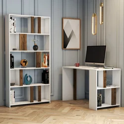 Hanah Home Set polica i radni sto Lima, Orah-beli