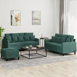 3-dijelni set sofa s jastucima tamnozeleni baršunasti