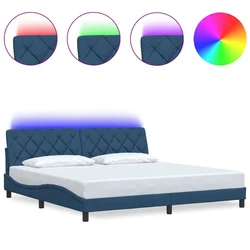 Vidaxl Posteljni okvir z LED brez vzmetnice moder 200x200 cm blago