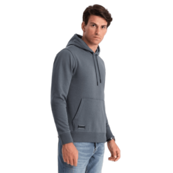 OMBRE Moška bombažna majica s kapuco BASIC kangaroo graphite MDN126905 S