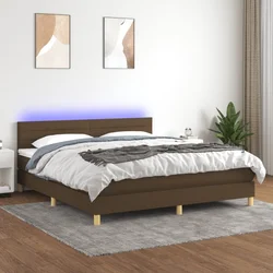 Vidaxl Box spring postelja z vzmetnico LED temno rjava 160x200cm blago