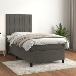 vidaXL Box spring postelja z vzmetnico temno siva 90x200 cm žamet