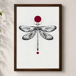 WallXpert uramljena MDF slika 3752KACT-026, vilin konjic sa crvenim krugom, crno-beli crtež, 37 x 52 cm