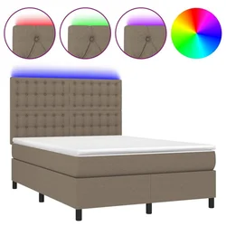 Vidaxl Box spring postelja z vzmetnico LED taupe 140x190 cm blago