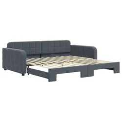 Vidaxl Izvlečna dnevna postelja temno siva 100x200 cm žamet