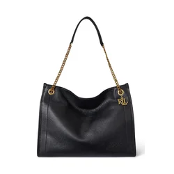 Usnjena torbica Lauren Ralph Lauren črna barva, 431969352