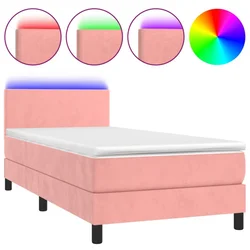 Vidaxl Box spring postelja z vzmetnico LED roza 90x200 cm žamet