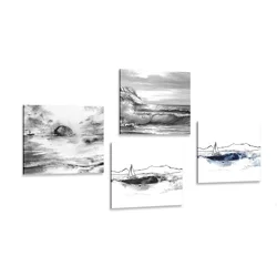 Komplet slik morje v imitaciji oljne slike - 4x 40x40