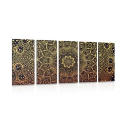 5-delna slika zlata orientalska Mandala - 150x75