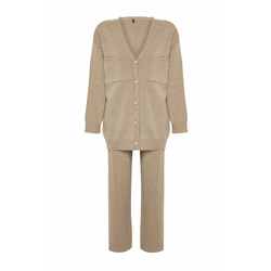 Trendyol Mink Buttoned Cardigan-Pants Knitwear Top-Top Set