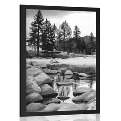 Plakat jezero v čudoviti naravi v črnobeli varianti - 20x30 silver