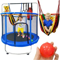 iKONKA-Trampolin za djecu s košem, visećom mrežom i boksačkom vrećom 155 cm – plavi