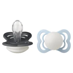 bibs® simetrična duda supreme silicone night iron & baby blue glow