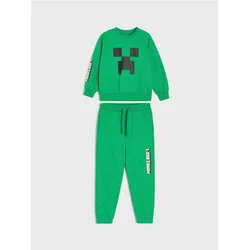 Sinsay - Pamučna trenerka loose kroja Minecraft: duks i pantalone - zeleno