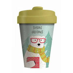 Bambusov lonček za na pot 400 ml Hipster Polar Bear