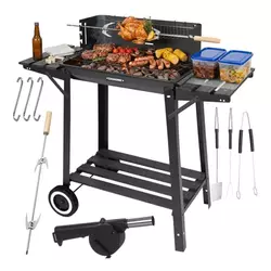 Kaminer vrtni roštilj na ugljen s ražnjem (rotisserie), poklopcem i policama 93x41x86 cm