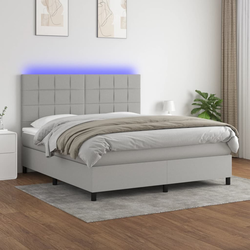 vidaXL Box spring postelja z vzmetnico LED sv. siva 160x200 cm blago