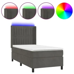Vidaxl Box spring postelja z vzmetnico LED temno siva 90x200 cm žamet