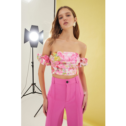 Trendyol Multicolored Floral Patterned Crop Woven Bustier
