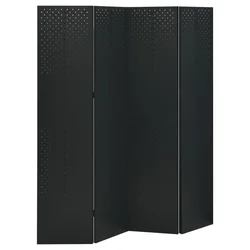 Sobna pregrada s 4 panela crna 160 x 180 cm čelična
