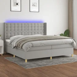 shumee Box spring postelja z vzmetnico LED sv. siva 200x200 cm blago