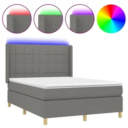 Vidaxl Box spring postelja z vzmetnico LED temno siva 140x190 cm blago