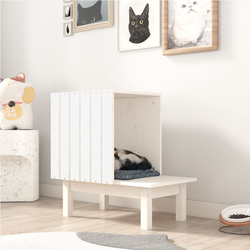 vidaXL Mačja hiška bela 60x36x60 cm trdna borovina