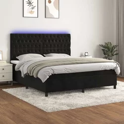 Greatstore Box spring postelja z vzmetnico LED črna 180x200 cm žamet