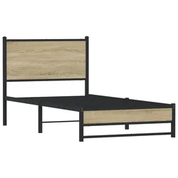 Vidaxl Kovinski posteljni okvir brez vzmetnice sonoma hrast 90x190 cm